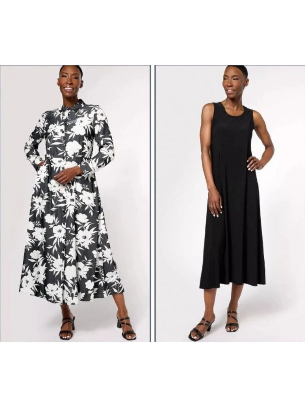 Attitudes by Renee Dress Large Petite Illusions Waist Black Poppies Modern Chic